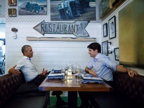 Prime Minister Trudeau meets with former U.S. President Barack Obama at Liverpool House in Montreal for dinner on June 6, 2017.