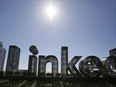 LinkedIn is giving Canadians the option to verify their profiles by handing over government identification. This Sept. 22, 2016, file photo shows a sculpture on a terrace outside the offices of LinkedIn in San Francisco.