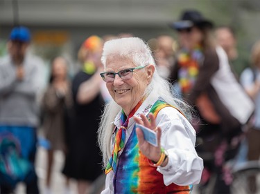 Lois Szabo, LGBTQ2S+ community leader, along with thousands of Calgarians celebrates Pride Week with the Calgary Pride Parade in downtown Calgary on Sunday, September 3, 2023.