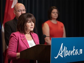 Alberta Minister of Health Adriana LaGrange speaks at a press conference on Tuesday, September 12, 2023.