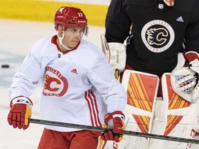 Calgary Flames Yegor Sharangovich during team practice at the Scotiabank Saddledome on Sunday, September 24, 2023.