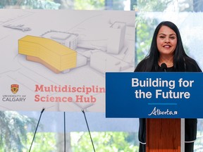 Rajan Sawhney, Minister of Advanced Education, announces $5 million in funding for a new multi-disciplinary science hub building at the University of Calgary on Tuesday, September 12, 2023.