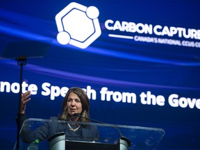 Alberta Premier Danielle Smith gave a keynote address to the Carbon Capture Canada convention in Edmonton on Sept. 12, 2023.