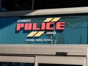 Lethbridge Police headquarters is shown in Lethbridge, Alta., on March 10, 2021. The Alberta Serious Incident Response Team is investigating a woman's death which police say happened after she'd been released from hospital into their custody.