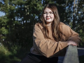 Marissa Giesinger is pictured in Calgary, Thursday, Sept. 21, 2023. On the hunt for a rental home in Calgary over the last six weeks, Giesinger and her boyfriend trawled through listings morning, noon and night, only to find most come along with dozens of applications and a steep price tag.