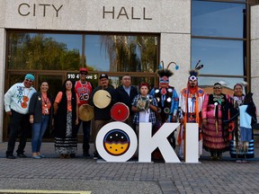 An "Oki" sign by Lethbridge's city hall.