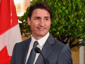 Prime Minister Justin Trudeau takes part in a press conference during a stopover visit to Singapore on Sept. 8, 2023.