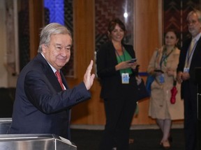 United Nations Secretary-General Antonio Guterres arrives to the SDG Summit at United Nations headquarters, Monday, Sept. 18, 2023.