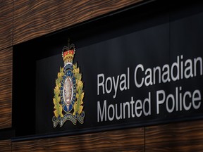 The RCMP logo is seen outside the force's 'E' division headquarters in Surrey, B.C., on Thursday, March 16, 2023.