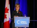 Calgary Mayor Jyoti Gondek speaks at a Calgary Chamber of Commerce noon hour event in Calgary on Thursday, October 26, 2023.