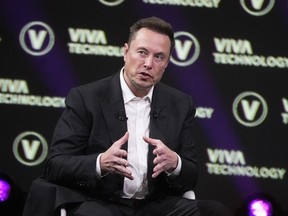Elon Musk speaks at the Vivatech Fair, June 16, 2023, in Paris.