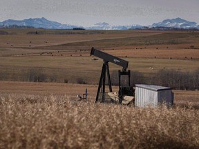 Alberta's Energy Regulator is considering giving oil and gas companies an advance break on the environmental liabilities of old well sites before the cleanup is certified complete. A decommissioned pumpjack is shown at a well head on an oil and gas installation near Cremona, Alta., on Saturday, Oct. 29, 2016.