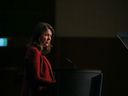 Premier Danielle Smith speaks during a Calgary Chamber of Commerce luncheon at the Hyatt Regency hotel in Calgary on June 29.