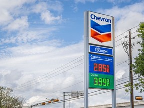 Chevron Corp. gas station prices in Austin, Texas.