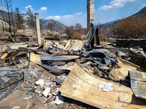 Tricia Thorpe and Don Glasgow's property after a June 30, 2021, wildfire that devastated Lytton. Thorpe and her husband are hobby farmers who lost everything.