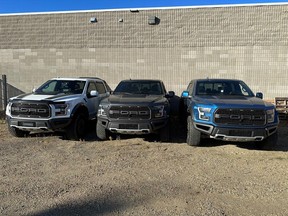 The RCMP said Oct. 23 three $80,000 Ford F150 Raptor pickups have been stolen from cities in this province recently, given new fraudulent VINs and sold to unsuspecting victims.