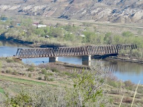 The East Coulee truss bridge is shown in an undated photo.
