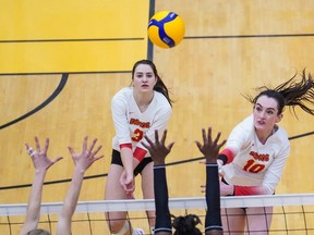 The Calgary Dinos women’s volleyball team gets things rolling on Friday during the annual Block Party at the Jack Simpson Gym.