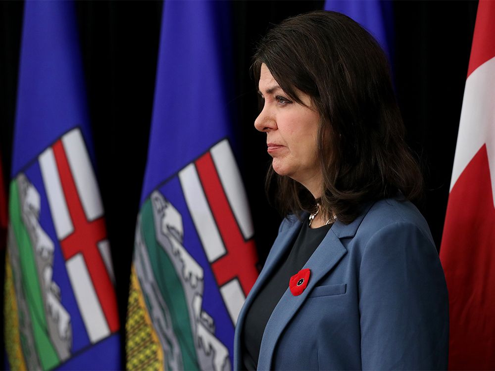 Alberta Premier Danielle Smith takes part in a press conference where she outlined how the province plans to refocus the health-care system, in Edmonton on Wednesday, Nov. 8, 2023.