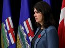Alberta Premier Danielle Smith takes part in a press conference where she outlined how the province plans to refocus the health-care system, in Edmonton on Wednesday, Nov. 8, 2023.