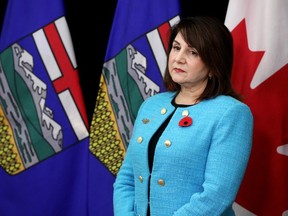 Alberta's Health Minister Adriana LaGrange takes part in a news conference where she helped outline how the province plans to refocus the health care system in Edmonton on Wednesday, Nov. 8, 2023.