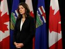 Premier Danielle Smith takes part in a press conference where she outlined the Alberta Sovereignty Within a United Canada Act motion that she will bring before the Alberta Legislature, in Edmonton on Monday, Nov. 27, 2023.