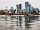 The downtown Calgary skyline was photographed from St. Patrick's Island in the Bow River on Tuesday, November 7, 2023.