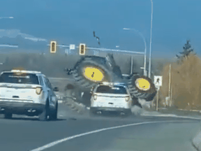 The police attempted to stop the tractor, resulting in a collision with a police vehicle.