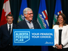 Jim Dinning with Premier Danielle Smith and Finance Minister Nate Horner on an Alberta Pension Plan