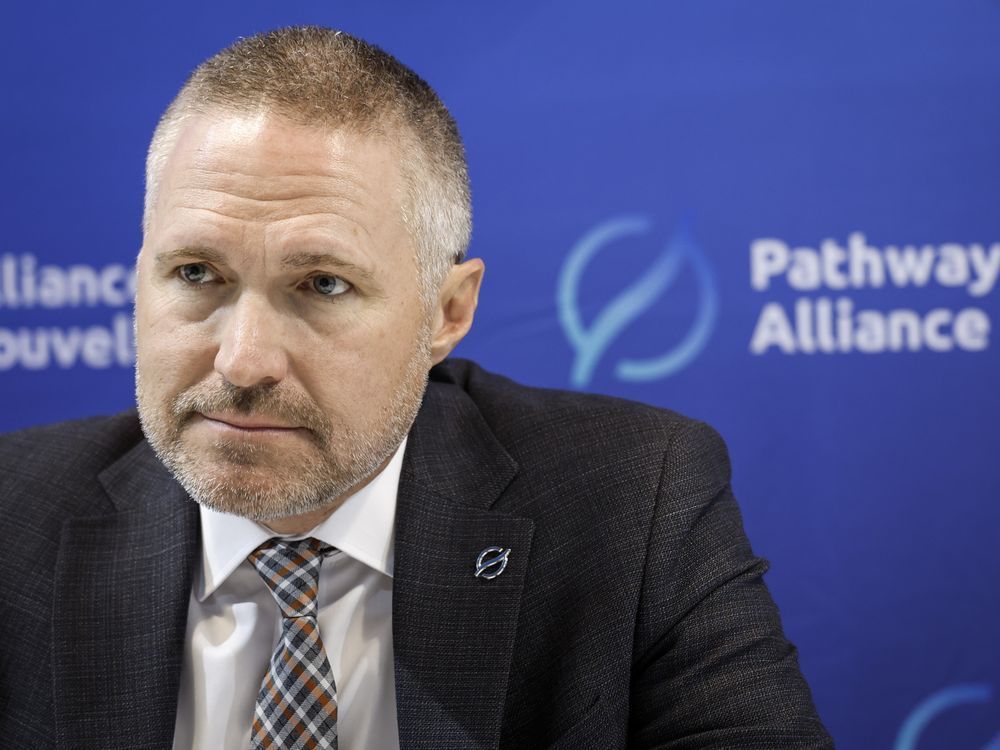 Pathways Alliance CEO Kendall Dilling is interviewed at the World Petroleum Congress in Calgary, Monday, Sept. 18, 2023. The oilsands industry group that has proposed building what would be one of the world's largest carbon capture and storage projects says it is more confident than ever it will go ahead with construction.