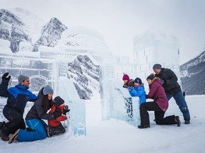 An image of a family snowball fight during Banff SnowDays in Banff, Alberta, Canada.