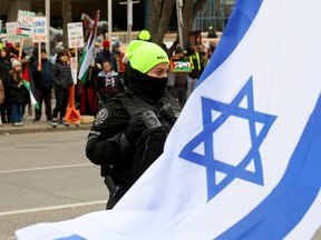 Calgary police at pro-Palestinian and Israel protests in December 2023