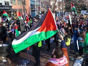 Calgary pro-Palestine protest along Tomkins Park and 17th Avenue SW