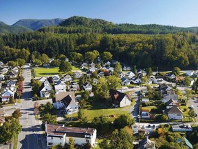 An aerial view of Powell River, B.C., which topped a list of "desirable" Canadian housing markets this year.