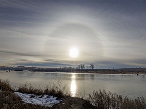 A ring around the sun over the Bow River near Carseland, Ab. on Tuesday, January 2, 2024.