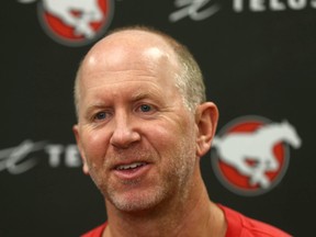 Calgary Stampeders Dave Dickenson speaks to media at McMahon Stadium in Calgary on Sunday, November 5, 2023. The Stamps season ended with a playoff loss to the BC Lions