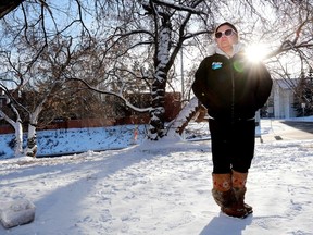 Journalist Brandi Morin poses for a photo at the site of a former homeless encampment near 101A Street and 95 Street, in Edmonton Thursday Jan. 11, 2024. Morin was covering the removal of the camp by police and city crews Jan. 10, 2024 when she was arrested by police.