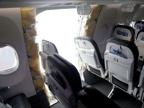 Gaping hole in the Boeing aircraft used for Alaska Airlines Flight 1282