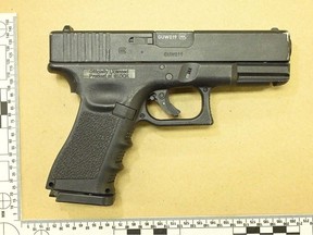 Photo of a CO2-powered Glock replica air pistol seized by Wood Buffalo RCMP.