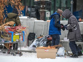 Homeless people with their belongings at Central Memorial Park