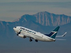 A WestJet Boeing 737 at the Calgary airport