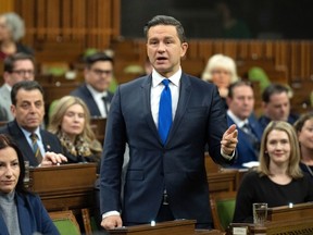 Conservative leader Pierre Poilievre speaks during question period on Thursday: “We are 100 per cent united in our support of Ukraine and in our opposition to the carbon tax.”