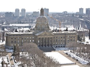 Alberta politicians return to the legislature this week for a spring sitting. The Alberta Legislature is shown in Edmonton, Alta., on March 28, 2014.