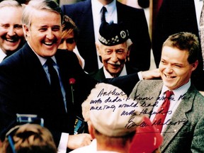 A young Arthur Milnes (right) is pictured with then-prime minister Brian Mulroney on June 6, 1991. The two men discovered the photo while they were going through Mulroney's archives. Milnes was still a student at the time of this photo.