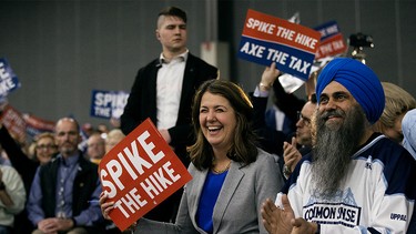 Danielle Smith with Tim Uppal at a Pierre Poilievre rally in Edmonton
