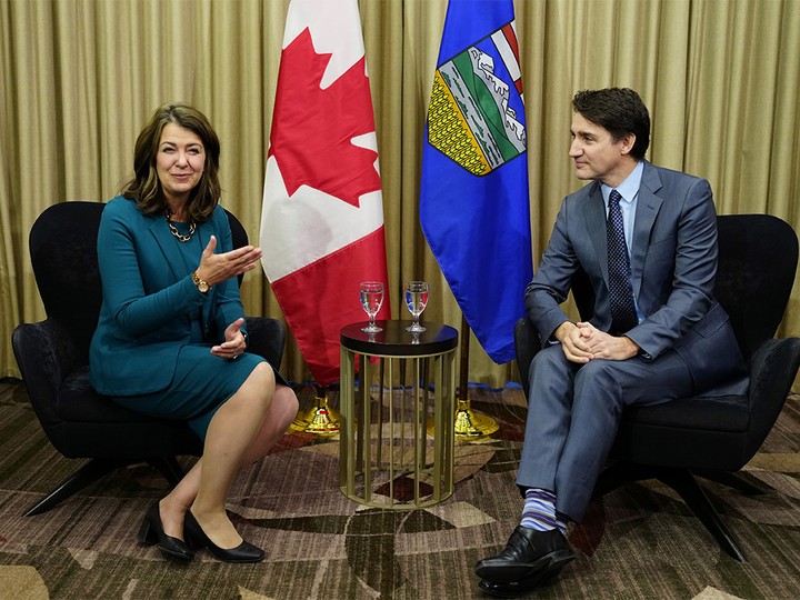  Prime Minister Justin Trudeau meets with Alberta Premier Danielle Smith in Calgary on Wednesday, March 13, 2024.