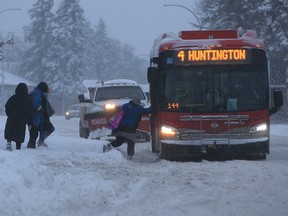 Bus in snow in Calgary