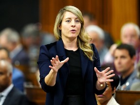 Foreign Affairs Minister Mélanie Joly speaks during question period in the House of Commons in Ottawa on Monday, March 18, 2024.