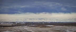 Panorama of the Bow River valley downstream from Carseland, Ab., on Tuesday, April 2, 2024.