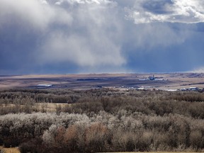 Storm brewing between Trochu and Huxley, Ab., on Tuesday, April 9, 2024.